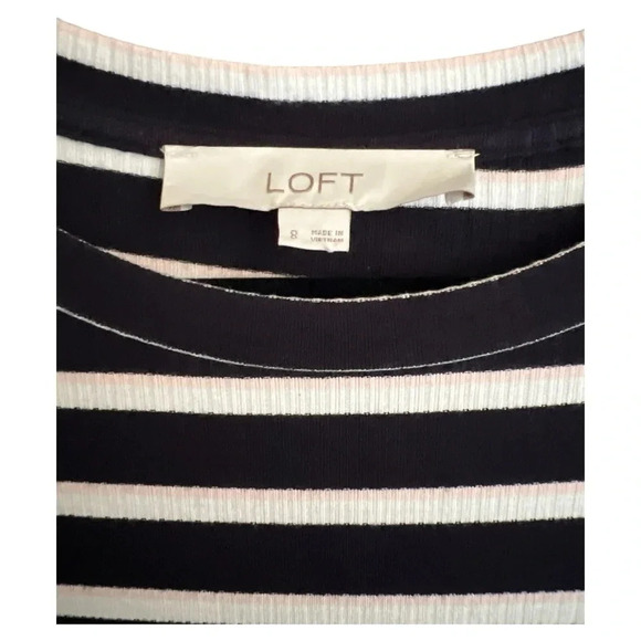 Loft Women's Midi Dress Striped Black Pink White Long Sleeve size 8 - Picture 3 of 4
